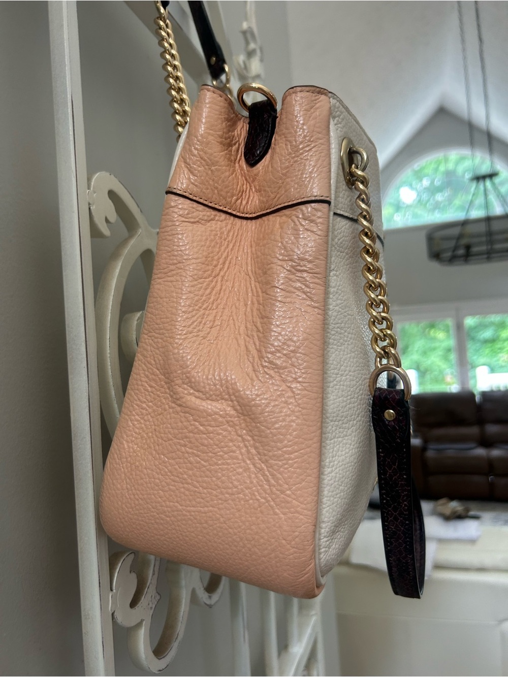 Coach Cammie Pebbled Leather Colorblock Chain Shoulder Bag Ivory Blush CA430 - Picture 3 of 14